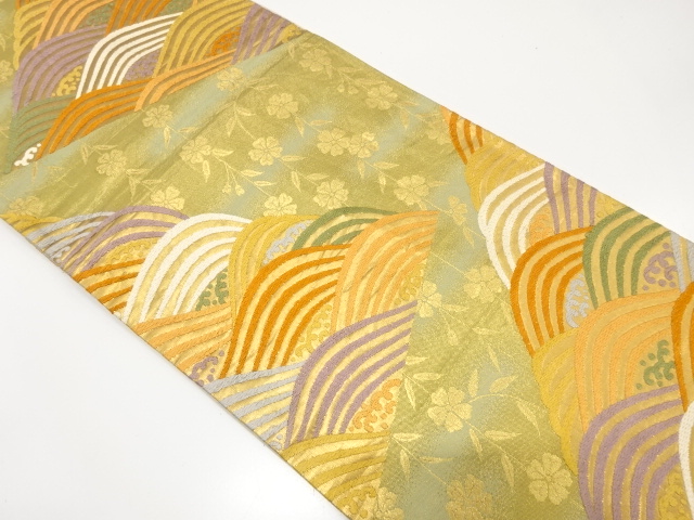 荒波に枝垂れ桜模様織り出し　袋帯